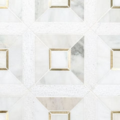 Veneto White with Yellow Gold Marble Stone Multi Surface and Metal Wall Mosaic Tile for Bathroom Walls, Kitchen Backsplashes, Accent Wall, Fireplace Surround