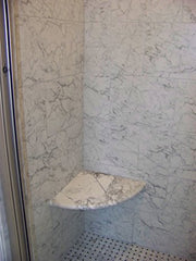 Tenedos Italian White Carrara Marble Polished 18'' Corner Solid Surface Wall Mount Shower Seat