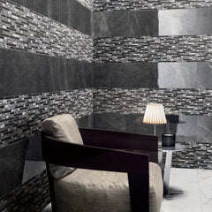 Tenedos Newport Black Suede Waterfall 12x12 Mesh-Mounted Glass Mosaic Wall Tile