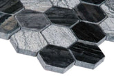 2 in. Hexagon Black Blend with Multi Greyish Textured Marble Mosaic Floor and Wall Tile for Kitchen Backsplash, Shower, Bathroom, Accent Wall, Fireplace Surround