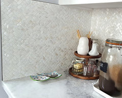 Tenedos Genuine Natural Mother of Pearl Oyster Herringbone Shell Mosaic Wall Tile w/Backing