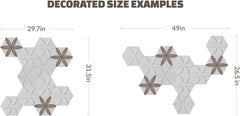 Peel and Stick Decorative Hexagonal 9x7.8 inch Wall Sculpture Panel Derin Series, Cast Stone, DIY Easy to Install, Wooden Add-ons (Box of 11 Pieces)