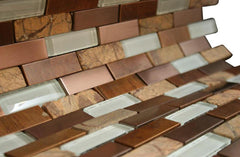 Glossy White & Light and Dark Brown Stone Authentic Glass Mosaic Tiles