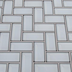 White Glass Mirror Beveled Herringbone 2'' x 4'' Tile Kitchen Backsplash Idea Bath Shower Wall Mosaics