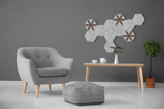 Peel and Stick Decorative Hexagonal 9x7.8 inch Wall Sculpture Panel Derin Series, Cast Stone, DIY Easy to Install, Wooden Add-ons (Box of 11 Pieces)