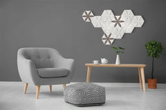 Peel and Stick Decorative Hexagonal 9x7.8 inch Wall Sculpture Panel Derin Series, Cast Stone, DIY Easy to Install, Wooden Add-ons (Box of 11 Pieces)