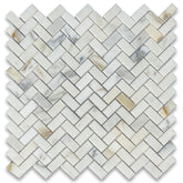 Tenedos Calacatta Gold Marble Mini Herringbone Mosaic Floor and Wall Tile Polished for Kitchen Backsplash| Bathroom Shower| Fireplace Surround