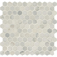 MS International Greecian White 1" Hexagon 12 in. x 12 in. x 10 mm Polished Marble Mesh-Mounted Mosaic Tile