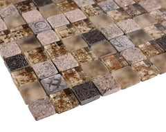 Glossy and Matte Beige Rock Square Stones Porcelain Mosaic Tiles
