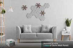 Peel and Stick Decorative Hexagonal 9x7.8 inch Wall Sculpture Panel Derin Series, Cast Stone, DIY Easy to Install, Wooden Add-ons (Box of 11 Pieces)