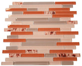 Glossy Orange and Grey with Flower Pieces Random Brick Pattern Glass Mosaic for Bathroom & Kitchen Walls
