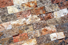 Scabos 2x4 Split Faced Travertine Brick Mosaic Stone Wall Tile ( on 12" x 12" Mesh Sheet)