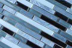 10 Sq Ft - Bliss Midnight Stone and Glass Linear Mosaic Tiles - Kitchen Backsplash/Tub Surround