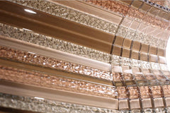 Cream Glossy Stripes and Square Mixed Glass Mosaic Tiles