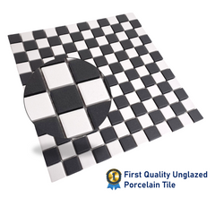 Tenedos Black Greyish & White Checkered Unglazed Porcelain 7/8 Inch Square Mosaic Tile, and (Not Peel and Stick)