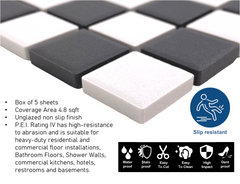 Tenedos Black Greyish & White Checkered Unglazed Porcelain 7/8 Inch Square Mosaic Tile, and (Not Peel and Stick)