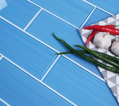 3x12 Blue Sky Hand Painted Glass Subway Wall Tile for Kitchen Backsplash, Accent décor, Bathroom Shower