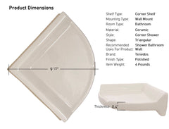 Tenedos Bone Ceramic Almond Glazed Wall Corner Shelf for Bathroom Shower Accessory Kit