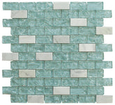 Baby Blue Crackle Glass and Bianco Marble Mosaic Tiles - Tenedos
