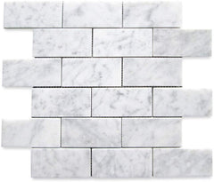 Carrara White Italian Carrera Marble Subway Brick Mosaic Floor Wall Tile 2x4 Honed for Kitchen Backsplash, bathroom Shower, Accent Décor, Fireplace