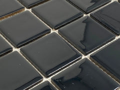 Tenedos Premium Quality 2" (Exact Size 1-15/16 in.) Black Porcelain Square Mosaic Tile Shiny Look Designed in Italy (12x12) for Kitchen Backsplash, Pool Tile, Bathroom Wall, Accent Wall