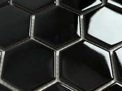 Tenedos Hexagon 2 in. Black Glossy Porcelain Mosaic Floor Wall Tile, décor