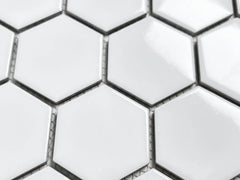 Tenedos Hexagon 2 Inch White Glossy Porcelain Mosaic for Floor and Wall, Tile