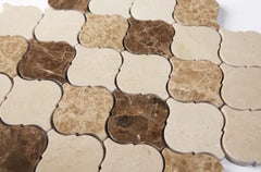Tenedos Mix Light and Dark Emperador and Crema Marfil 3 in. Arabesque Lantern Polished Marble Mosaic Floor and Wall Tile