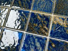 Storm Blue 3x3 Square Wavy Porcelain Mosaic Wall Floor Tile for Kitchen Backsplash, Pool Tile, Bathroom Wall, Accent Wall
