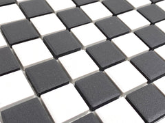 Tenedos Black Greyish & White Checkered Unglazed Porcelain 7/8 Inch Square Mosaic Tile, and (Not Peel and Stick)