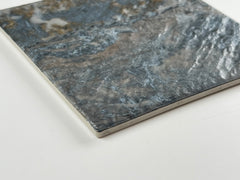 Tenedos Wavy Surface in Bluish, Gold and Grey Moon Square 6x6 Porcelain Floor and Wall Tile for Swimming, Bakcsplash, decor