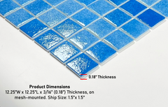 Capri Blue Square 1-1/2 Recycled Glass Wall and Floor Tile for Kitchen Backsplash, Pool Tile, Bathroom Wall, Accent Wall