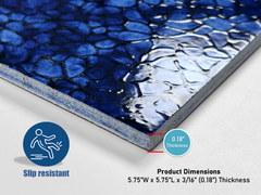 Tenedos 6x6 Turquoise Clover Deep Sea Blue and Black Hand Painted Square (exact Size 5.75") Porcelain Floor Wall Tile, Decor