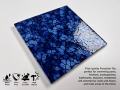 Tenedos 6x6 Turquoise Clover Deep Sea Blue and Black Hand Painted Square (exact Size 5.75") Porcelain Floor Wall Tile, Decor