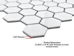 Tenedos Hexagon 2 Inch White Glossy Porcelain Mosaic for Floor and Wall, Tile