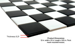 TDPW-MTW2X2-478 Black & White Checkered Square 2 Inch Matte Porcelain Mosaic Tile for Bathroom Floors, Walls, Kitchen Backsplash and Pool Tile