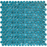 Aqua Aruba Turquoise Shimmer Penny Round Glass Mosaic Wall Tile (Box of 10 Sqft) for Bathroom and Kitchen Walls Kitchen Backsplashes