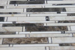 Black, White and Beige Matte Random Brick Pattern Marble Stone Wall Tile for Bathroom Shower, Kitchen Backsplashes, Fireplace By Vogue Tile