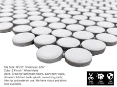 Penny Round Tile Arctic White Porcelain Mosaic Floor Wall Tile backsplash Matte Look for Bathroom Shower, Kitchen, Accent Decor, Fireplace