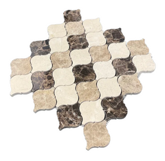 Tenedos Mix Light and Dark Emperador and Crema Marfil 3 in. Arabesque Lantern Polished Marble Mosaic Floor and Wall Tile