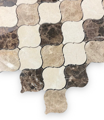 Tenedos Mix Light and Dark Emperador and Crema Marfil 3 in. Arabesque Lantern Polished Marble Mosaic Floor and Wall Tile