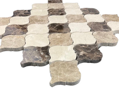 Tenedos Mix Light and Dark Emperador and Crema Marfil 3 in. Arabesque Lantern Polished Marble Mosaic Floor and Wall Tile