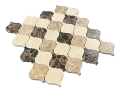Tenedos Mix Light and Dark Emperador and Crema Marfil 3 in. Arabesque Lantern Polished Marble Mosaic Floor and Wall Tile