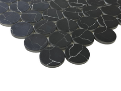 Nero Marquina Bubble Circle Recycled Glass Matte Floor and Wall Mosaic Tile for Backsplash Kitchen, Bathroom, Accent Wall