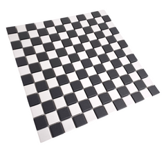 Tenedos Black Greyish & White Checkered Unglazed Porcelain 7/8 Inch Square Mosaic Tile, and (Not Peel and Stick)