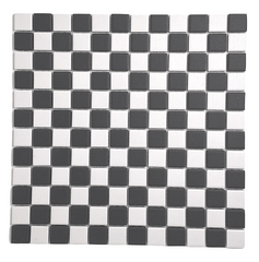 Tenedos Black Greyish & White Checkered Unglazed Porcelain 7/8 Inch Square Mosaic Tile, and (Not Peel and Stick)