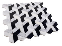 Carrara with Thassos and Nero Marquina 3D Honeycomb Marble Mosaic Floor and Wall Tile for Kitchen Backsplash , Accent Wall, Pool Tile, Fireplace