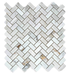 Tenedos Calacatta Gold Marble Mini Herringbone Mosaic Floor and Wall Tile Polished for Kitchen Backsplash| Bathroom Shower| Fireplace Surround