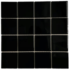 5 Square Feet 3x3 Black Shiny Tile for Wall Spa Swimming Pool Shower Kitchen Countertop Bathroom Sink Backsplash - 5 SF 3" x 3" Porcelain Tile