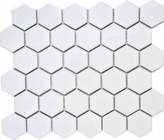 Tenedos Hexagon 2 Inch White Glossy Porcelain Mosaic for Floor and Wall, Tile